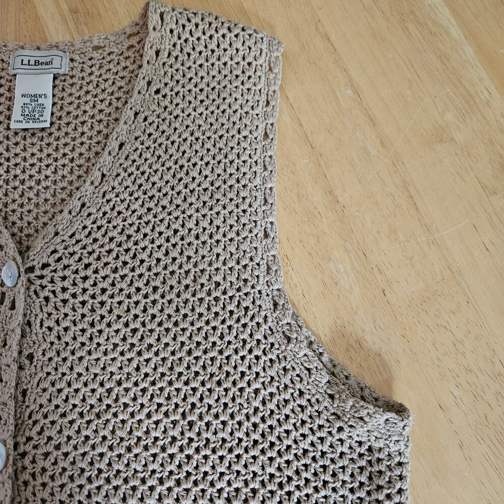 L.L. Bean Open-knit Sleeveless Crochet Sweater Vest Linen Blend sz SM - Picture 5 of 7